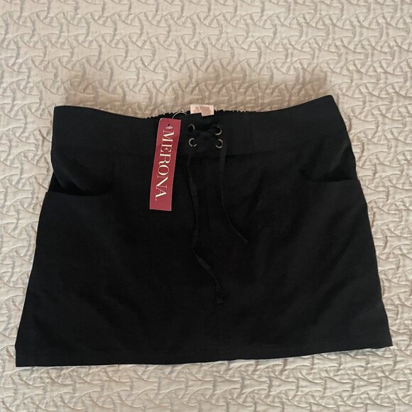 NWT! Merona Front Tie Swim Skirt, Black Size M - Picture 1 of 9